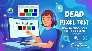 dead pixel test tool showing full-screen color patterns for monitor pixel check on GabyZodda