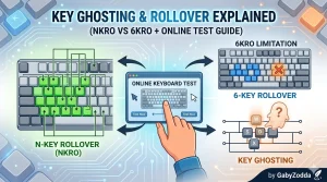 Keyboard matrix circuit diagram showing how key ghosting occurs when multiple keys are pressed simultaneously