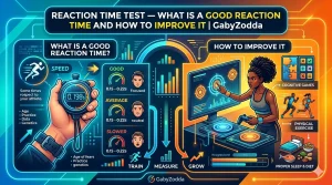 reaction time test tool showing millisecond response results on GabyZodda